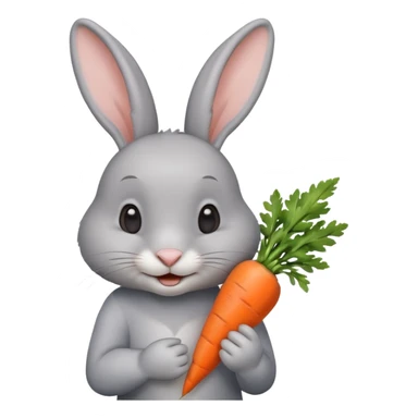 Gray rabbit holding carrot, cute smile, half body sticker