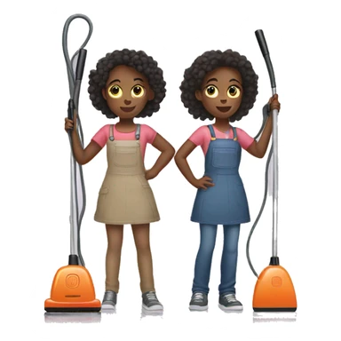Two girls standing back to back holding vacuums  sticker