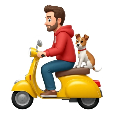 man and his pet dog riding a vespa sticker