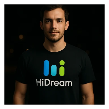 man wearing tshirt with this logo, dark night background with dim lights sticker