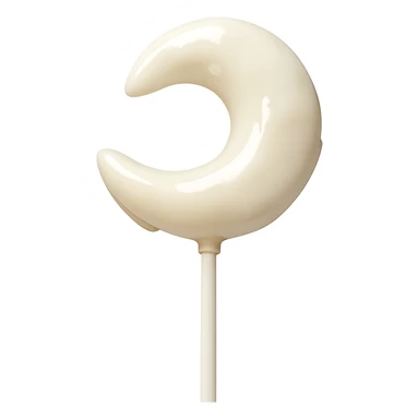 Remove the background, keep only the realistic crescent moon-shaped white lollipop in photorealistic style with transparent background. sticker