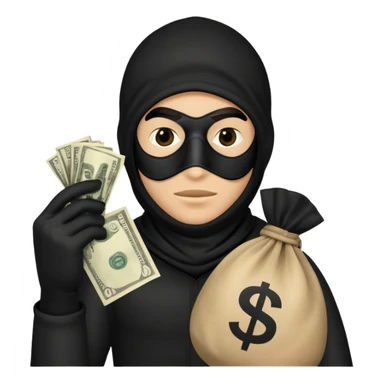 ￼Robber with a black mask and a money bag in the hand￼ sticker