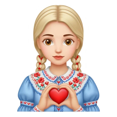A Ukrainian woman in an embroidered shirt holds a heart in her hands sticker