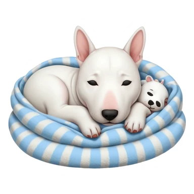 bull terrier sleeping cozy with blanket sticker