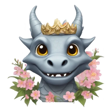 Grey dragon with a crown of flowers sticker