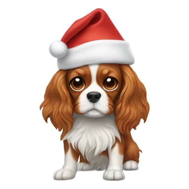 Cavalier King Charles dog skiing with a Santa hat sticker