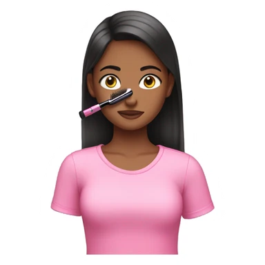 Girl in pink shirt putting on mascara  sticker