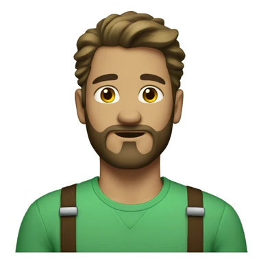 man with light skin and brown long hair and beard in green shirt and suspenders sticker