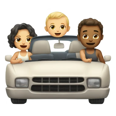 Baby in a car with mom and dad with stomach showing in a tank top sticker