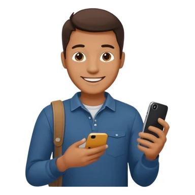 man casual clothes holding a phone sticker