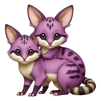 Magenta, purple-pointed, soft realistic romantic vintage antique divine beautiful elegant pretty precious cute young youthful  Fakémon-Pokémon-opossum-feline-mouse-serval-caracal-chinchilla-Minccino-Cinccino-Meowstic-rodent-hybrid-creature with a big fluffy bushy tail (full body) sticker