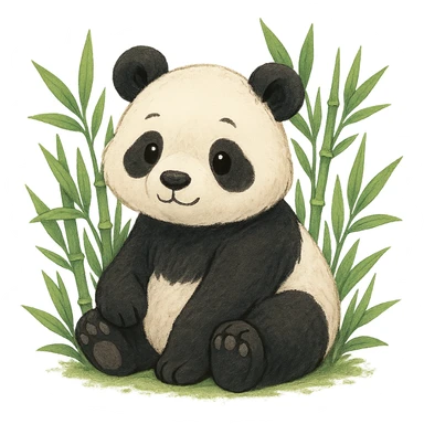 A lovely panda surrounded by bamboo, in the style of the reference image sticker