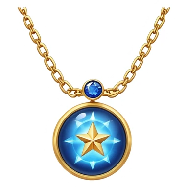 mystical necklace with a deep blue stone, glowing with star-like energy, gold chain floating ethereally sticker
