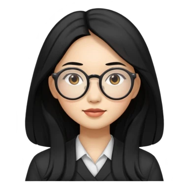 an Asian woman with long hair and round glasses sticker
