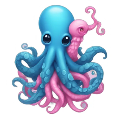 an adorable blue kraken hugging another pink kraken  adorable sticker