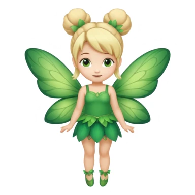 fairy with bun blonde hair, green wings, happy, chibi full body sticker