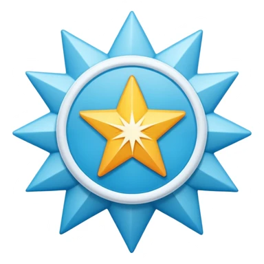 A high-resolution 2D icon of an Instagram-style verified badge. A vibrant light blue rounded-point starburst shape (rosette) with a clean, thick white checkmark in the center. Soft matte plastic texture. sticker