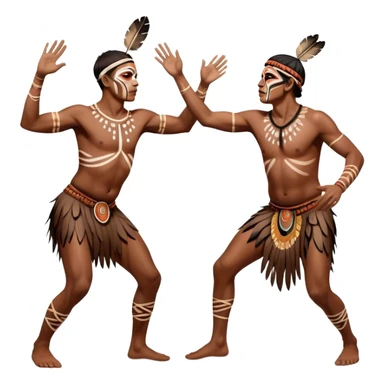 Cinematic Realistic scene of two indigenous male aboriginals performing an Aboriginal Corroboree, adorned in traditional body paint, captured in fluid motion with earthy tones and vibrant, cultural lighting sticker