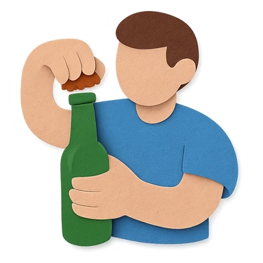 a paper craft style illustration of a person holding a bottle neck firmly with one hand and tightly gripping the bottle cap with the other hand, both the bottle and hands clearly visible, no background sticker