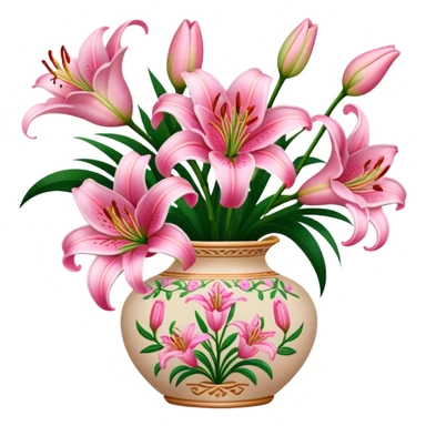 Pink lilies in embroided vase sticker