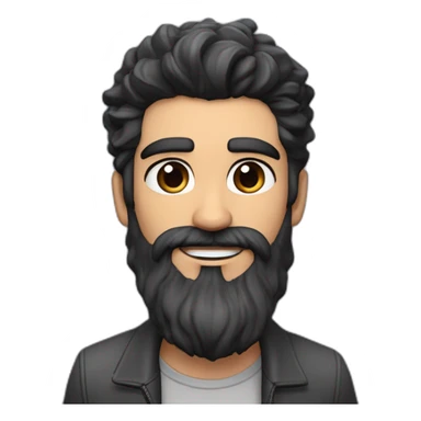 Brazilian Voice Actor Jefferson Melo, long beard, dark brown eyes, thick eyebrows, skin tone #4 , wavy black hair, a little gray on a taper haircut holding a voice over studio microphone sticker
