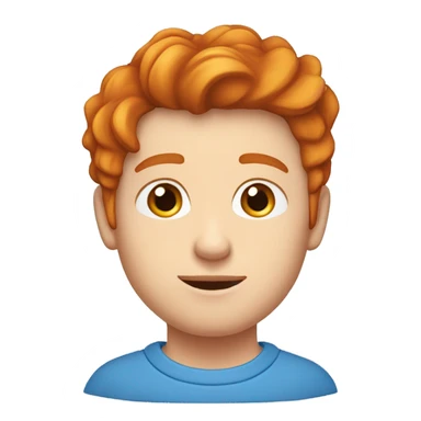 Un jeune homme roux habillée avec un pull bleu et un col blanc sticker