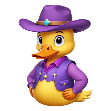 Yellow duck wearing Purple Vest and Purple Cowboy Hat sticker