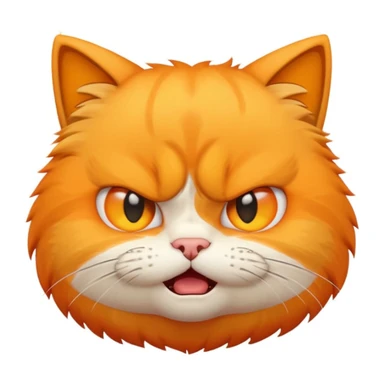 cute angry cat, emoji style, round head, simple shapes, angry facial expression, yellow background sticker