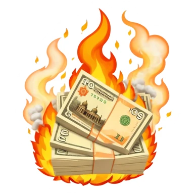 fiery exploding stack of russian ruble notes sticker