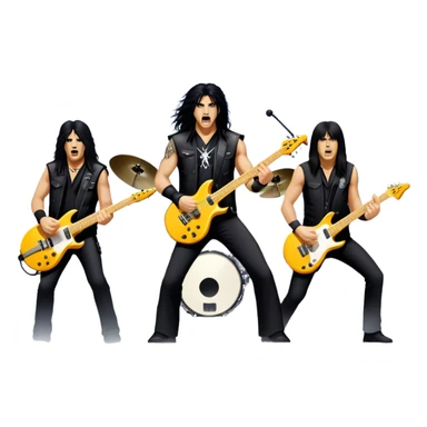 Icon for Heavy Metal: Anthrax live concert with Charlie Benante on drums, Joey Belladonna on vocals, Frank Bello on bass, Jonathan Donais and Scott Ian on guitars. The intense energy of the band is captured with instruments and stage lighting. Transparent background. sticker