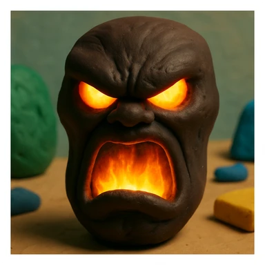 Make the red, angry, plasma-like humanoid monster darker, keeping the glowing effect sticker