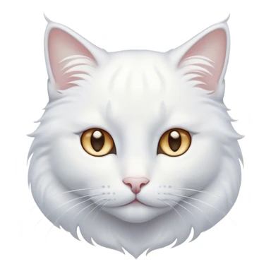Cinematic Noble White Cat Portrait Emoji, Poised and stately, with a pristine, snow-white fur accented by delicate hints of silver, refined whiskers and a serene, focused gaze, simplified yet impeccably detailed, glowing with an ethereal radiance and timeless elegance, high shine, exuding calm intelligence and regal simplicity, soft glowing outline, capturing the essence of a noble white cat that radiates quiet majesty! sticker