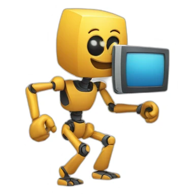 Anthropomorphic computer with a face, arms and legs doing something random sticker