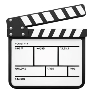 Ultra minimal black and white film clapperboard with just essential elements, clean geometric iOS emoji style, most simplified possible version sticker