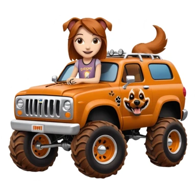 1 girl Monster Mutt - Monster Jam (Model Year: 2021) (Iconic colour: Brown with dog features) - A unique monster truck with playful, dog-inspired design cues. The vehicle is painted. sticker