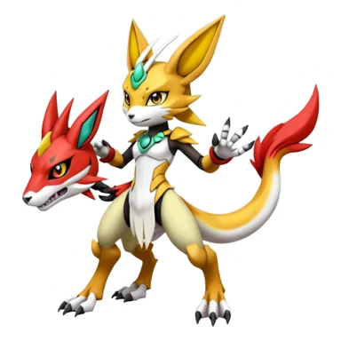 Anthro Digitigrade Cool Badass Meloetta-Wargreymon-Renamon-Guilmon-Pokémon-Digimon-Fakémon-fusion-hybrid-creature sticker