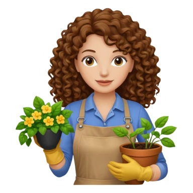 curly long brown hair white  woman Gardening sticker