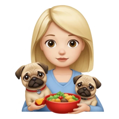 haz una chica rubia dandole comida a su perro pug sticker