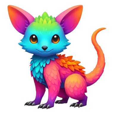 lush warm-colored colorful neon-colored Fakémon-Trico-creature (full body) sticker