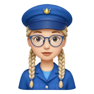 blue uniform wearing scout kid with braids and glassess with blue hat sticker