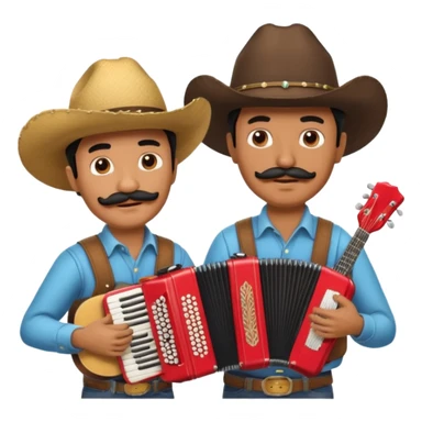 Man with black mustache wearing a cowboy hat playing the accordion, next to a man with a black mustache, wearing a cowboy hat, playing the guitar  sticker
