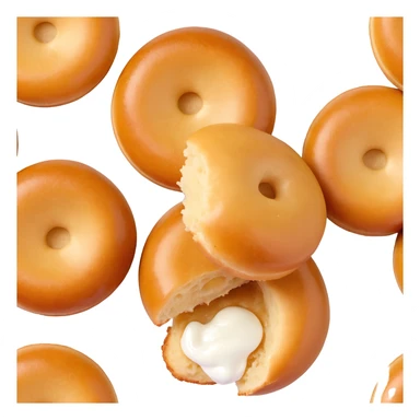 a Berliner Krapfen, round, golden-brown, no hole, extra powdered sugar, jam filling visible sticker