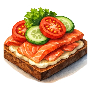 В слега рисованном, но при этом ярком и объемном стиле сгенерируй картинку сочного смёрребрёда, профессионально выставленный свет, который подчеркивает объем, прозрачный фон sticker