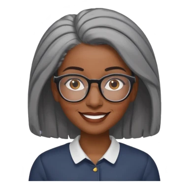 emoji of a black grandma women with longer past shoulder black and gray hair with glasses and brown eyebrows sticker