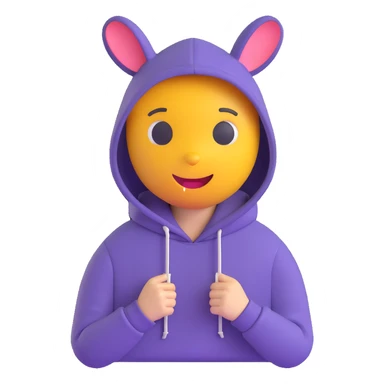 cozy red hoodie with drawstring and kangaroo pocket, hood up, 3D emoji style sticker