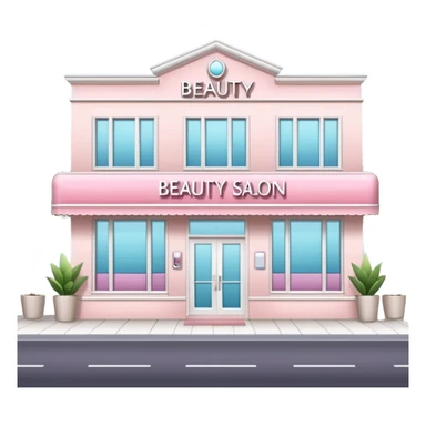 Modern beauty salon building with a stylish illuminated sign that says BEAUTY SALON on the front. Elegant exterior design, large clean windows, soft pastel colors, minimalistic decorations, welcoming atmosphere, daytime, high-quality detailed render sticker