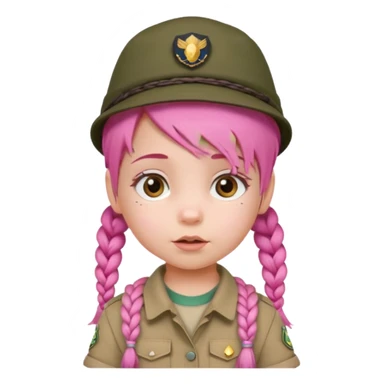 very small baby scout girl with pink hair and scout hat and braids sticker