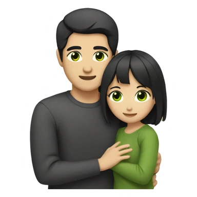 Asian man with black hair and green eyes hugging girl with a dark brown hair and eyes sticker
