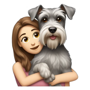 Schnauzer having a really big cuddle with lady with brown long hair sticker