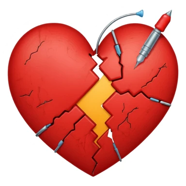 broken heart sticked together (divorce) with a needle sticker
